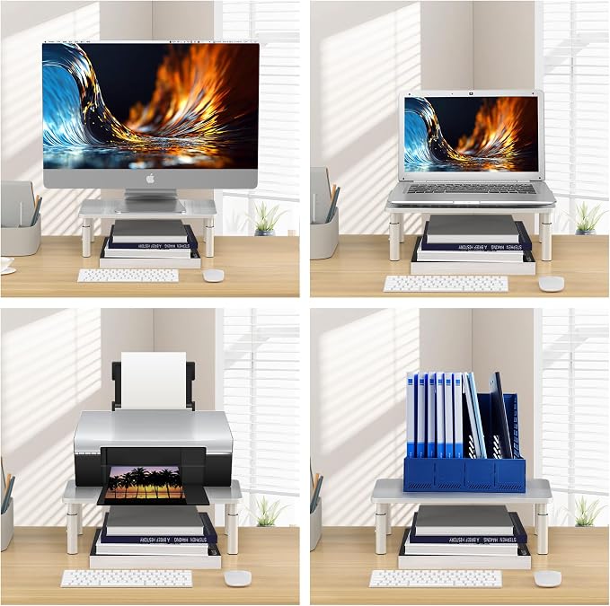 Bracwiser Monitor Stand Riser, Metal Computer Stand, 3 Height Adjustable Screen Riser with Mesh Platform for PS4, Laptop, Printer, Notebook and All Flat Screen, Holds Up to 20KG,White - Image 7