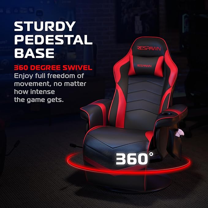Respawn 900 Gaming Recliner Chair with Footrest, Cup Holder and Swivel | Ergonomic gaming recliner with footrest, cup holder, lumbar support, 135° recline & 360° swivel for console gaming - Image 6