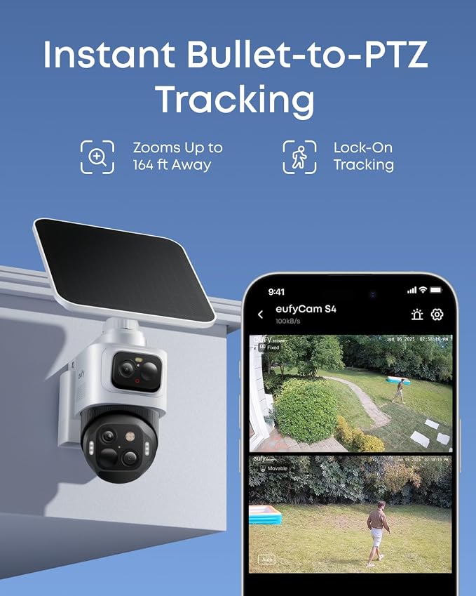 eufy Security eufyCam S4 2-Cam Kit, 4K Solar Wireless Outdoor Security System,3-Lens Bullet-PTZ cam, 360° Coverage,Cross-Cam Track, AI Facial Recognition, 8X Zoom,0 Monthly Fee,Expandable up to 16TB - Image 4