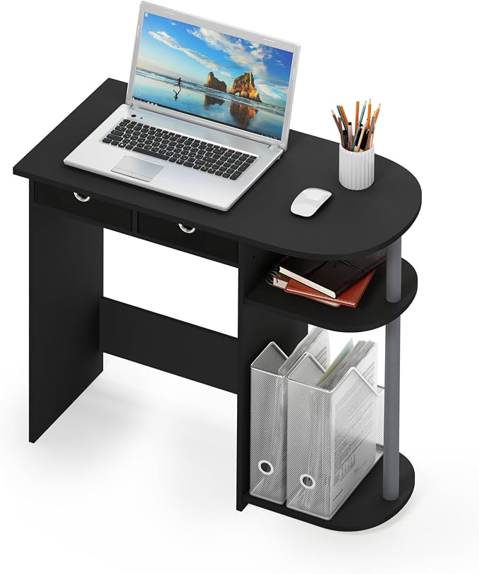 Furinno Go Green 32-Inch Computer Desk, Office Desk with 2 Side Shelves and Storage Bins, Rectangular Home Office Desk, Gaming Desk for Home Office, Bedroom, Study Room, Classic Black - Image 5