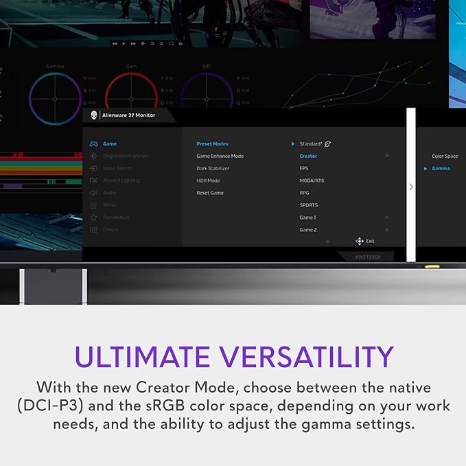 Alienware AW2723DF Gaming Monitor - 27-inch (2560 x 1440) 240Hz Display (DP 1.4), 1ms Response Time, NVIDIA G-Sync, Preset OSD Modes, Height/Tilt/Swivel/Pivot Adjustability - Lunar Light - Image 13