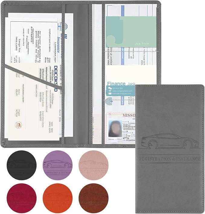 JUSTTOP 1Pack Car Registration and Insurance Holder,Car Document Holder for Cards License with Magnetic Shut,Vehicle Glove Box Car Organizer for Documents, Cards, License(Gray) by JUSTTOP