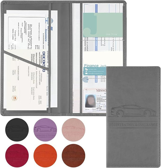 JUSTTOP 1Pack Car Registration and Insurance Holder,Car Document Holder for Cards License with Magnetic Shut,Vehicle Glove Box Car Organizer for Documents, Cards, License(Gray) by JUSTTOP