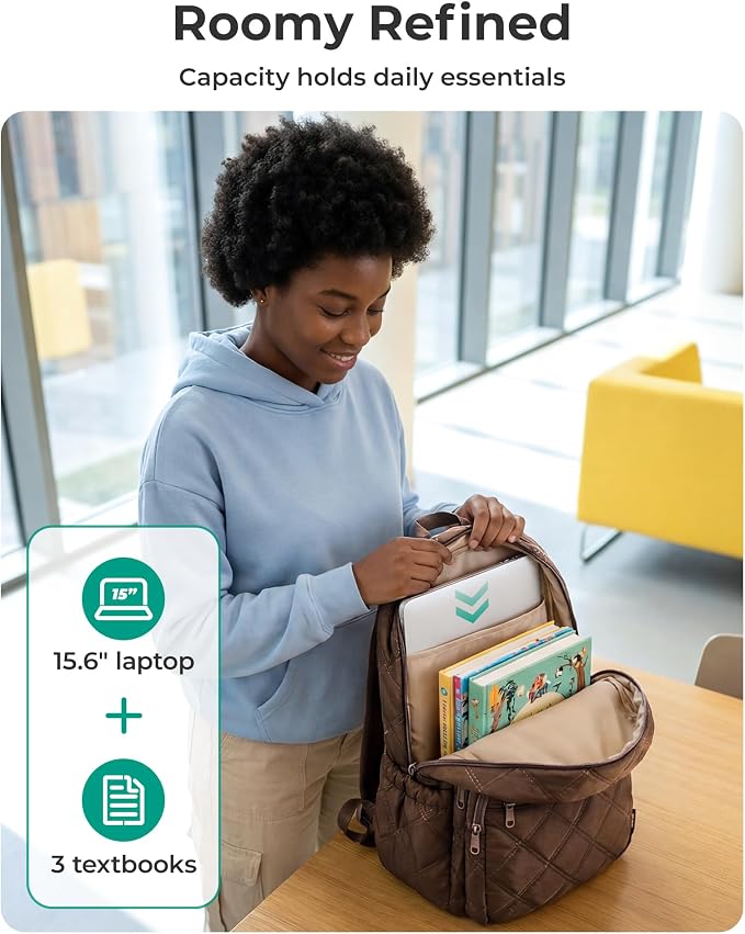 BAGSMART College Laptop Backpack,Cute Travel Backpack for Women,Quilted Computer Bookbag - Image 3