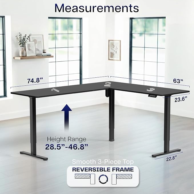 VIVO Black 75 x 63 in Corner Standing Desk, DESK-E3CTB-75 | Electric, Large Reversible L-Shaped Table, Sit Stand Height Adjustable, Memory Controller, Office Furniture Sets, Black Frame - Image 5