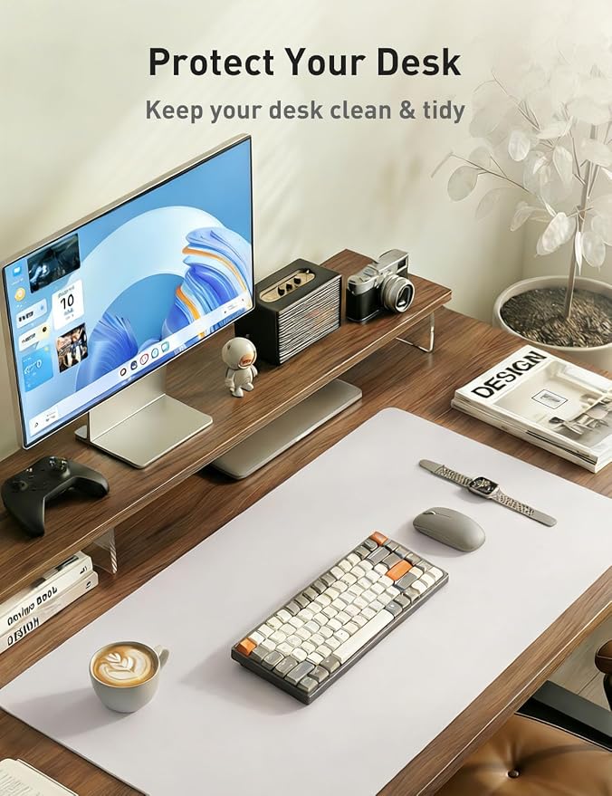 Aothia Faux Leather Desk Mat - Non-Slip PU Leather Desk Blotter, Waterproof Writing Surface, Large Desk Pad for Office & Home (Pale Lavender White, 55" x 17") - Image 7
