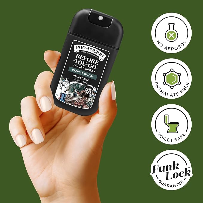 Poo-Pourri Cypress Woods Pocket Sprayer Before-You-Go Toilet Spray - Instantly Trap Bathroom Odor - Plant Based Ingredients & Essential Oils - No synthetic fragrance - Cypress, Pine, Fresh Air Scent - Image 6