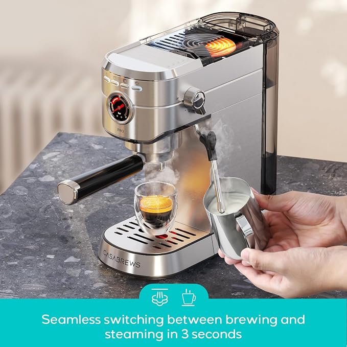 CASABREWS 5418 PRO Espresso Machine with Fast Heating System and Steam Wand | Brew Ready in 5 Seconds, Brews 2+ Milk Drinks in A Row, 20-Bar Pump, Built-in Pressure Gauge, Pro Steam Wand for Lattes - Image 3