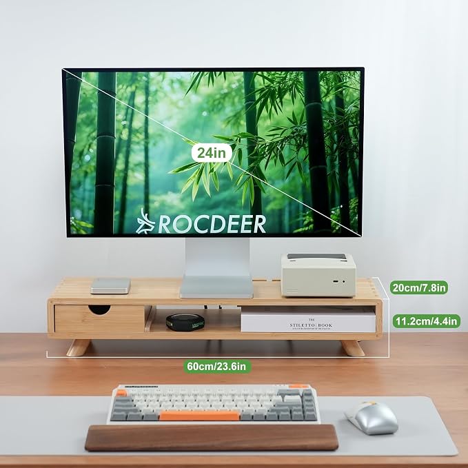 Bamboo Monitor Stand Riser with Drawer, Ergonomic Computer Riser for Desk with Cable Management & Storage Organizer, Wood Monitor Stand for Home Office - Image 8