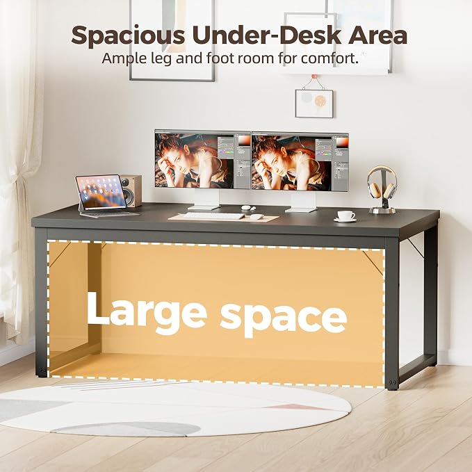 Mericonia 48 Inch Computer Desk, 1" Thick Small Office Table, Black | Modern Simple Style, Heavy Duty Industrial Frame, Small Study & Writing Table for Home Bedroom Work - Image 6