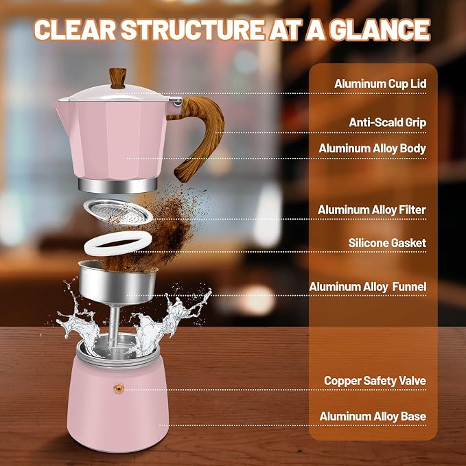 3 Cup Aluminum Espresso Stovetop Moka Pot Express Coffee Maker Percolator Italian Classic Mocha Coffee Machine for Italian and Cuban Cafe Brewing for Home & Camping 150ml 5oz - Image 3