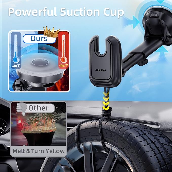 pop-tech Car Phone Mount for Pop Socket: Suction Cup Cell Phone Holders for Automobile Dashboard Windshield Window - Dash Mounted Cellphone Stand Black Fits Thick Socket Wallet Grip for iPhone Samsung - Image 5