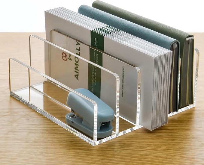 5 Compartments Clear Acrylic Mail Holder – Vertical Letter Sorter & Multifunction Desk Organizer for Bills, Documents, Notebooks – Modern Office/Home Envelope File Rack by AIMOLLYACRYLICSTORAGE