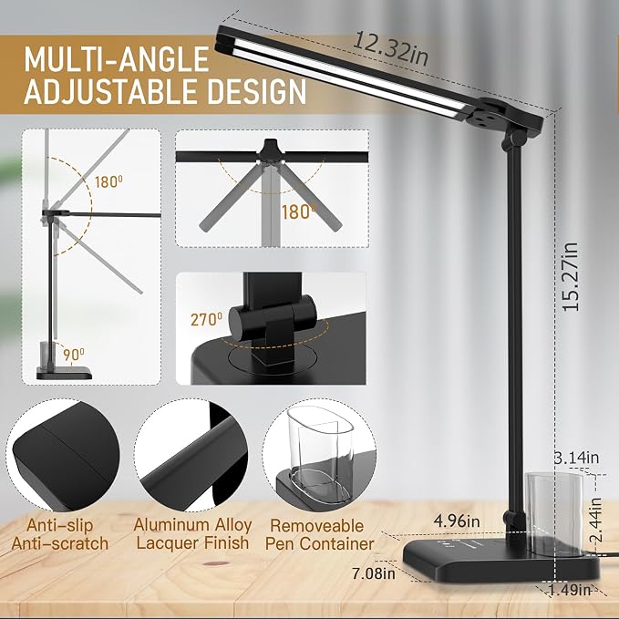 Dimmable LED Desk Lamp with USB Charging Port, 50 Lighting Modes Dual Swing Arm Architect Table Lamp Light Desk Lamp for Home Office Dorm Piano Nail - Image 5