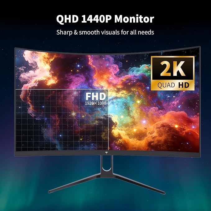 KTC H27S5C 27 Inch Curved Gaming Monitor, 1440P QHD 144Hz Monitor, HDR 400 | 2560x1440 120Hz Curve Monitors, 1500R HVA Panel, Adaptive Sync, 400nits, 129%sRGB, HDMI DP, Eye Care VESA 100x100 Mount - Image 2