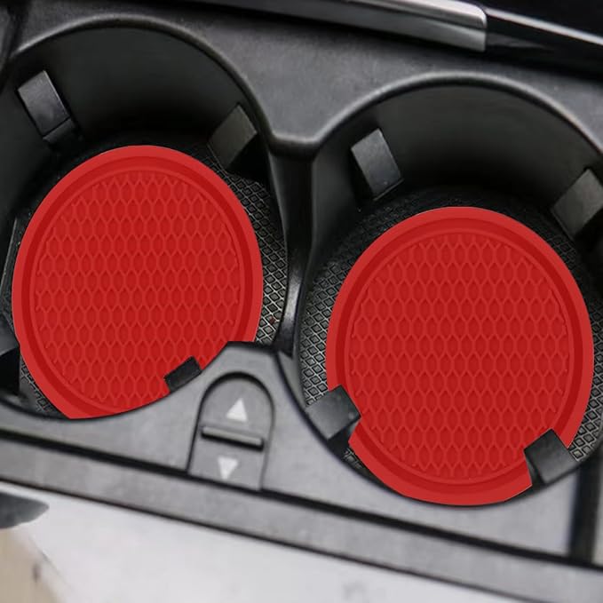 ZSDY Car Cup Coaster, 4PCS Universal Auto Non-Slip Cup Holder Embedded in Ornaments Silicone Coaster, Car Interior Accessories Sets, Red - Image 4