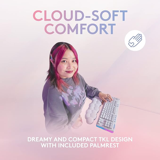 Logitech G713 Wired Mechanical Gaming Keyboard with LIGHTSYNC RGB Lighting, Linear Switches (GX Red), and Keyboard Palm Rest, PC and Mac Compatible - White Mist - Image 2