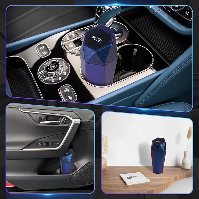 BFXM Car Trash Can, Car Trash Bin with Lid, Car Accessories for Women Interior, Car Garbage Can with Additional 2 ABS Hooks and 60pcs Trash Bags, Suitable for Home, Office, Car Organizer, Blue Purple - Image 5