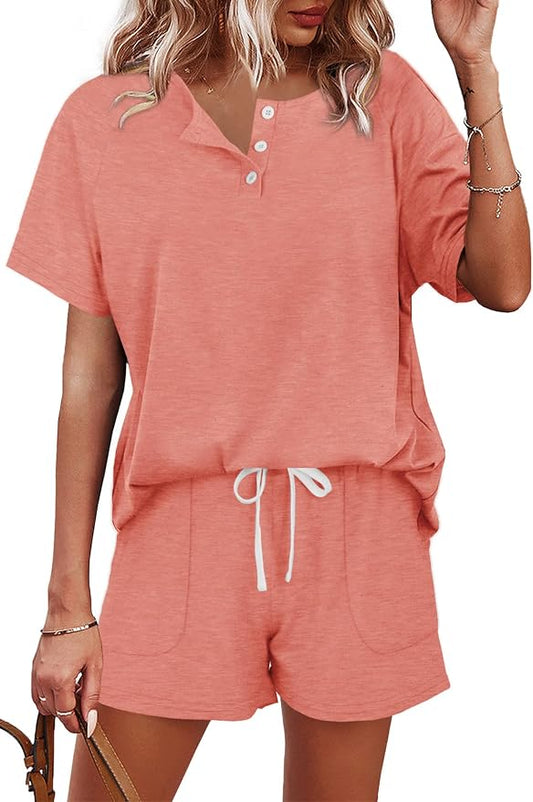 WIHOLL Two Piece Outfits for Women Lounge Sets Button Down Top and Shorts Set Sweatsuits with Pockets by WIHOLL