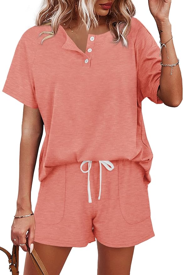 WIHOLL Two Piece Outfits for Women Lounge Sets Button Down Top and Shorts Set Sweatsuits with Pockets by WIHOLL