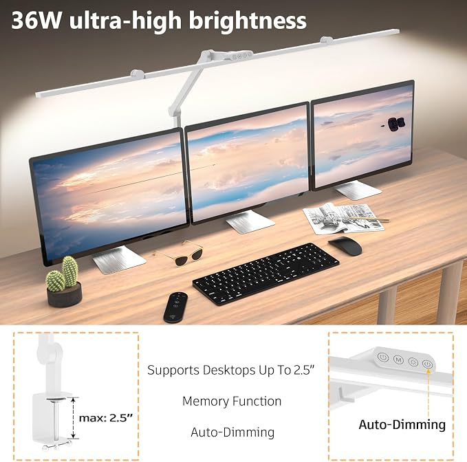 EPABINA 36W Ultra Bright Architect Desk Lamp with Clamp, Tall Overhead Rotatable Led Desk Light for Home Office, 47Inch Long Adjustable Monitor Light Bar with Remote for Computer Screen Desktop Table - Image 2