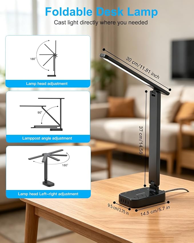 LED Desk Lamp Power Strip with 4 USB 3 Outlets, Dorm Room Essentials, Black | One Beat 4 Modes 5 Level Brightness Touch Lamp, Small Desk Lamp for Home Office College Dorm Essentials, Study Reading Light - Image 4