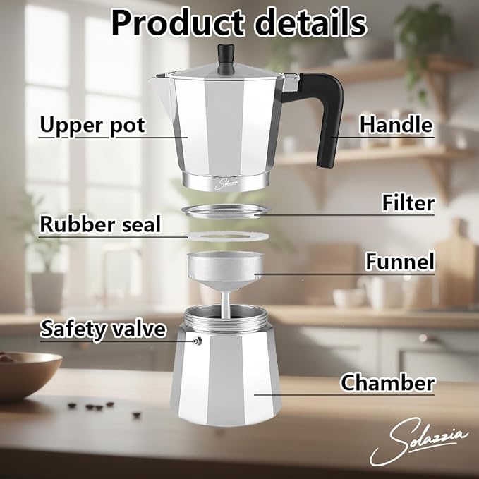 9 Cup Stovetop Espresso Maker Italian Moka Pot, Stove Top Cuban Coffee Maker, Greca Mocha Pot(Basic, 15 oz/450ml) - Image 6