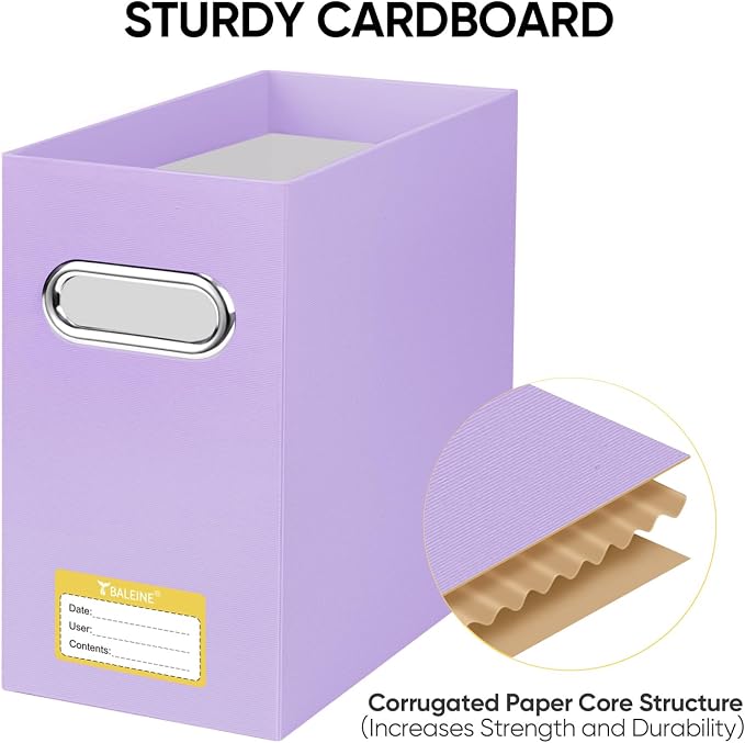BALEINE File Organizer Box, Cardboard File Folder Organizer with Handle for Letter Size, Portable Collapsible Hanging Filing Box for Home Office Document Storage (2 Pack, Lavender) - Image 4