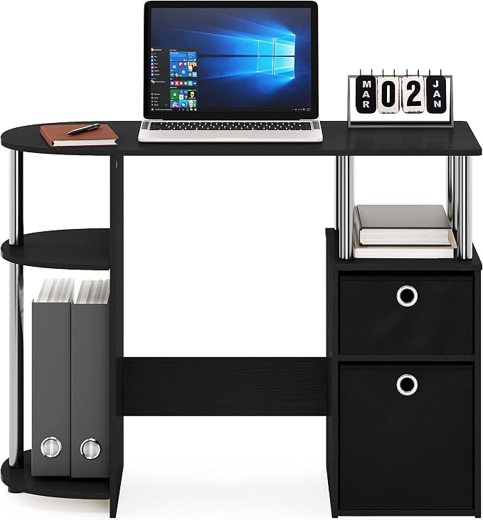 Furinno Jaya Simplistic Computer Study Desk, Americano/Chrome/Black - Image 4