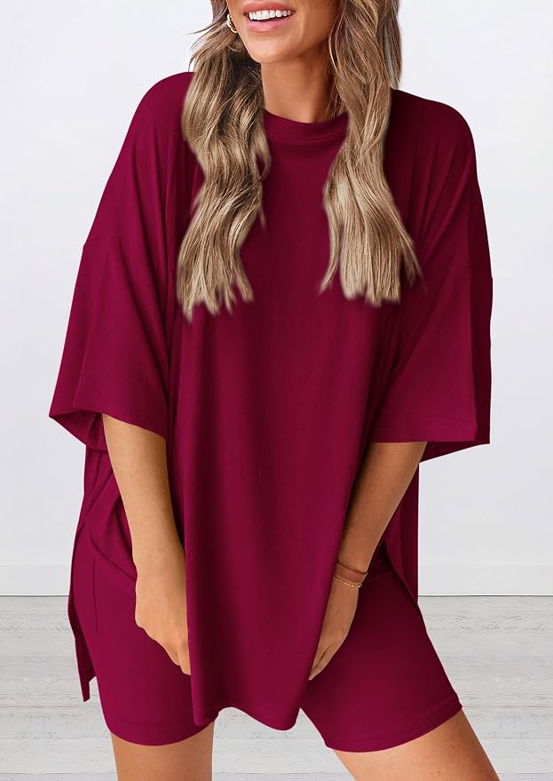 PRETTYGARDEN Women 2 Piece Lounge Set 2026 Summer Casual Oversized Shirts Biker Shorts Matching Airport Travel Outfit Clothes - Image 3