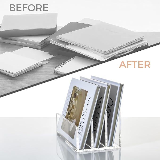 3 Compartments Clear Acrylic Mail Holder – Vertical Letter Sorter & Multifunction Desk Organizer for Bills, Documents, Notebooks – Modern Office/Home Envelope File Rack - Image 8