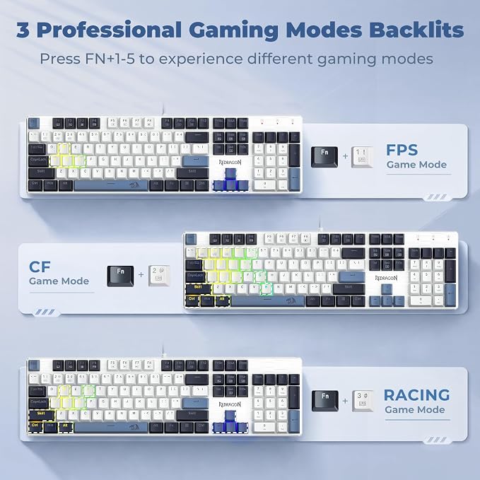 Redragon Mechanical Gaming Keyboard Wired, 11 Programmable Backlit Modes, Hot-Swappable Red Switch, Anti-Ghosting, Double-Shot PBT Keycaps, Light Up Keyboard for PC Mac, Blue - Image 6