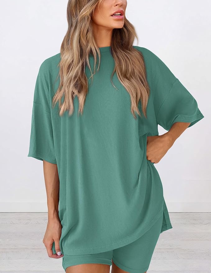 PRETTYGARDEN Women 2 Piece Lounge Set 2026 Summer Casual Oversized Shirts Biker Shorts Matching Airport Travel Outfit Clothes - Image 4
