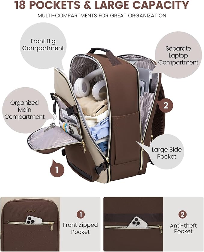 LOVEVOOK 50L Travel Backpack for Women & Men, Airline Approved Carry On Luggage with 3 Packing Cubes, TSA Overnight Bags, Waterproof Personal Item Bag, Weekender Essentials Backpacks fits 17" Laptop - Image 3