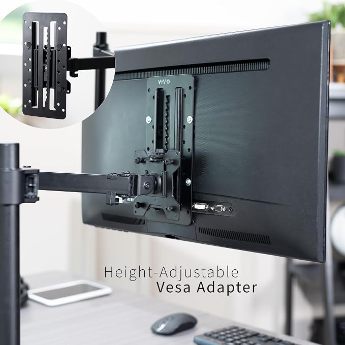VIVO Height Adjustable VESA Adapter Stand for Individual Monitors up to 27 Inches Black - Image 2