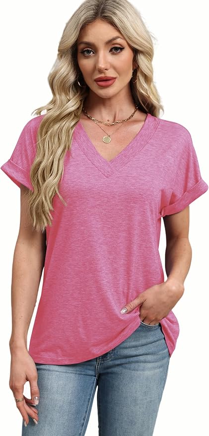 T Shirts Short Sleeve V Neck Tees Womens Tops Beach Vacation Fashion Clothes 2026 Casual Summer Spring Fall Outfits - Image 6