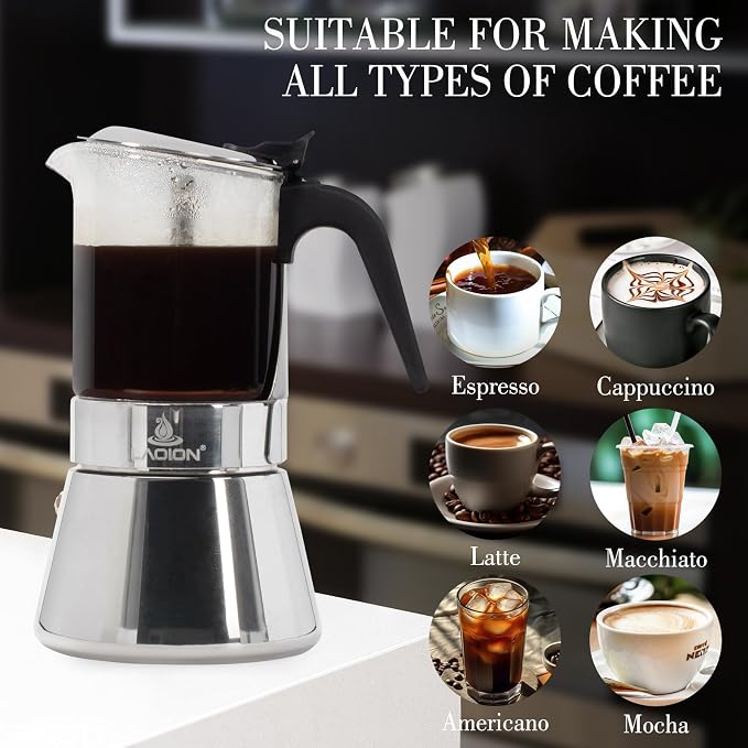 LAOION Stovetop Espresso Maker, 3Cup 160ml Moka Pot, Cuban Coffee Maker | Crystal Glass-top & Stainless Steel Coffee Maker Mocha Pot, Greca De Cafe, Cuban and Italian Coffee Maker for Cafetera Cubana - Image 5