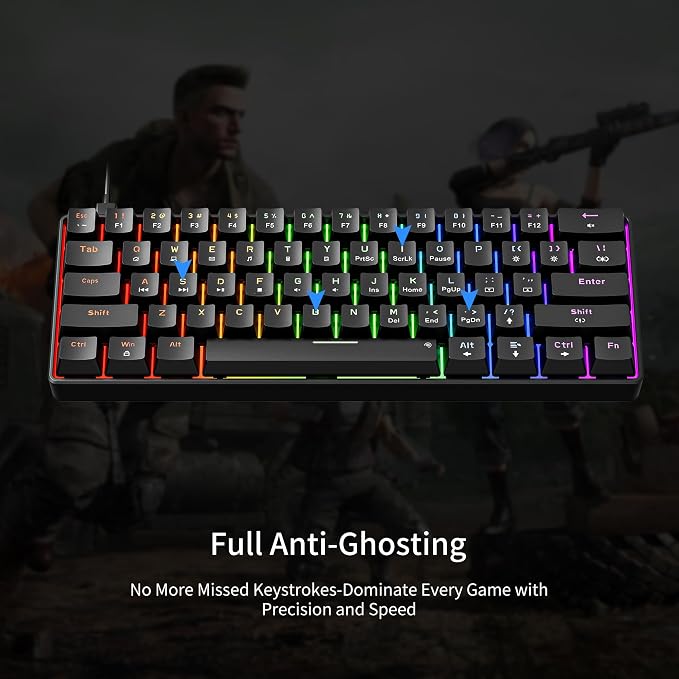 Newmen GM611 Mechanical Keyboard,LEDBacklit Wired Gaming Keyboard RedSwitch | Compact Portable,Mini 61 Keys,LED Backlit,60 Percent Mechanical Keyboard,Black Keycaps,Windows Laptop PC,Linear Red Switches - Image 4