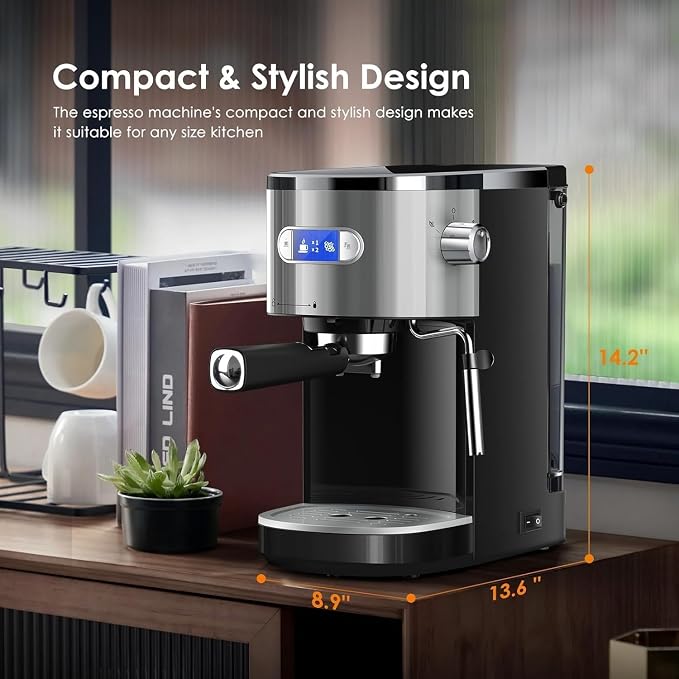 COWSAR Commercial-Grade Espresso Machine, 20Bar High Pressure Compact Coffee Maker with Milk Frother Steam Wand. Equipped with 45oz Detachable Water Tank, Ideal for Brewing Cappuccino - Image 2
