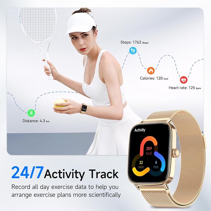 Smart Watch for Men Women, 1.85" HD Smartwatch Compatible iPhone/Samsung/Android (Answer/Make Calls), 100+ Sport Modes Fitness Tracker with Heart Rate/Sleep/SpO2 Monitor, IP68 Waterproof, Metal Band - Image 6