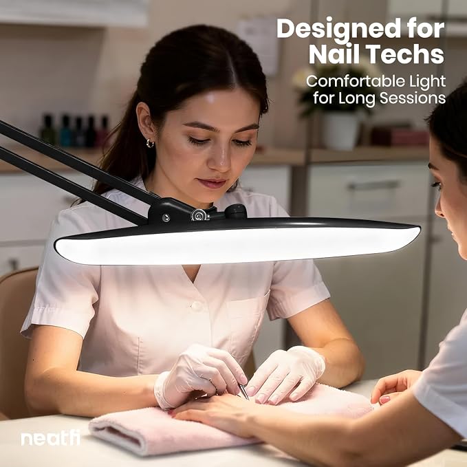 Neatfi XL 2200 Lumens 24W LED Desk Lamp – Shadow-Free Task Lighting | 4-Level Dimming | Home Office & Crafts Use | 20-Inch Wide Head (Black, Non-CCT with Clamp) - Image 2