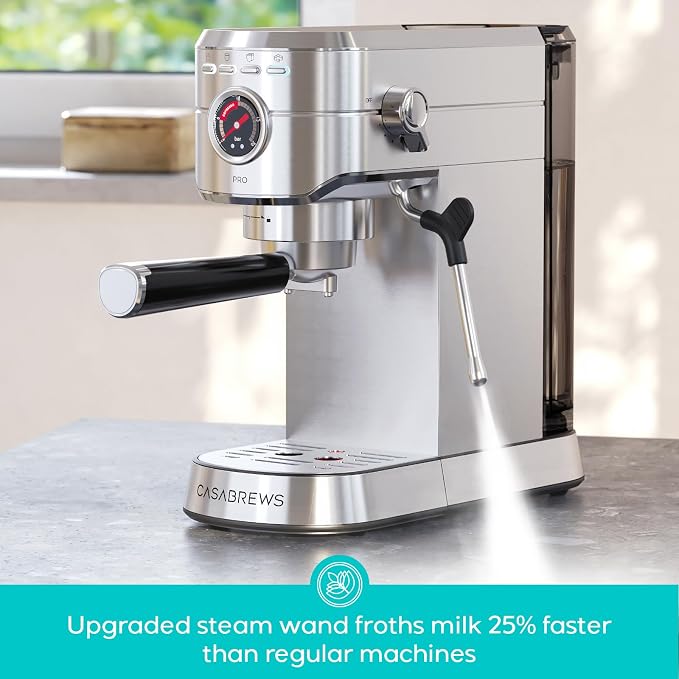 CASABREWS 5418 PRO Espresso Machine with Fast Heating System and Steam Wand | Brew Ready in 5 Seconds, Brews 2+ Milk Drinks in A Row, 20-Bar Pump, Built-in Pressure Gauge, Pro Steam Wand for Lattes - Image 4