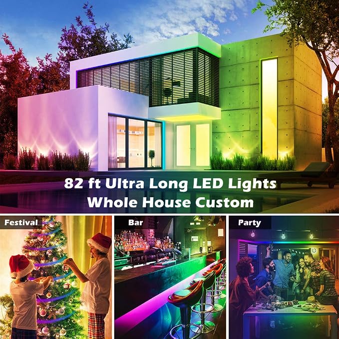 AILBTON Led Strip Lights,82ft Led Light Strips Music Sync Color Changing RGB Led Strip Built-in Mic,Bluetooth led Lights App Control with Remote,5050 RGB Rope Light Strip - Image 2