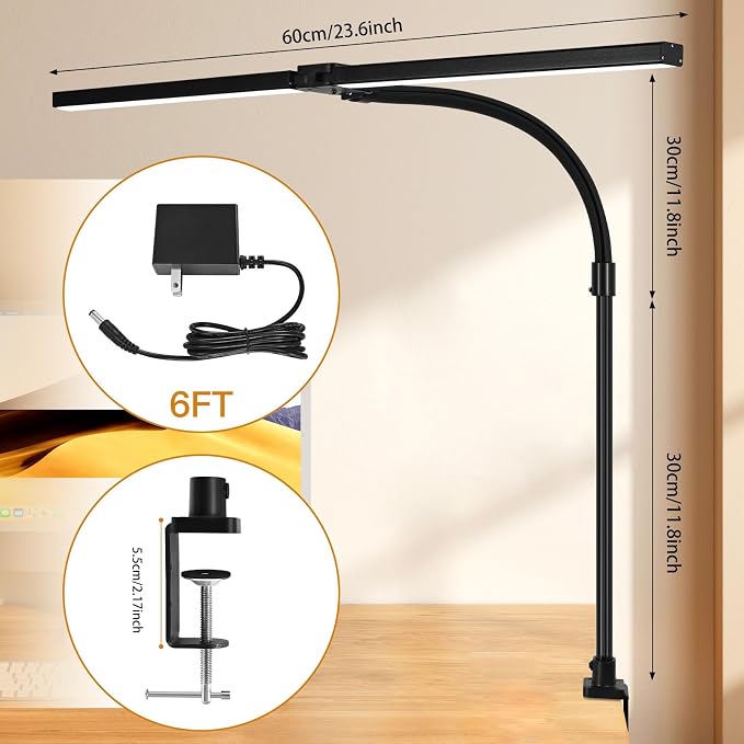 LED Desk Lamp with Clamp, 18W Dimmable Light, No Remote | 18W Dimmable Eye-Caring Clamp Light with Anti-Glare Cover and Flexible Gooseneck for Office, Dorm, Home and Study - Image 3