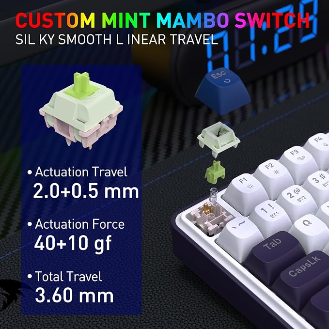 Redragon K744 PRO 99 Keys Wireless Gasket RGB Gaming Keyboard, 3-Mode Mechanical Keyboard w/Hot-Swap Socket, Round PBT Keycaps & 5-Layer Noise Dampening, Custom Linear Switch - Image 4