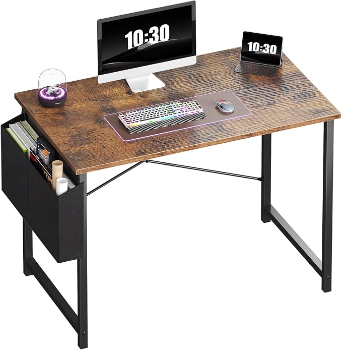 OLIXIS Small Computer Desk, 40 Inch Gaming Desks for Home Office | Writing Study Craft Work Table, Computer Workstation for Bedroom Small Spaces with Storage Bag, Rustic Brown by OLIXIS