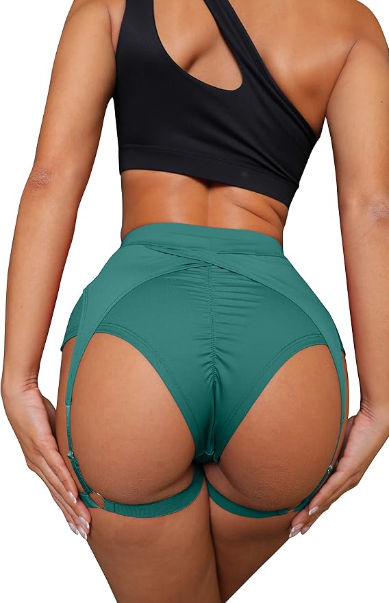 BZB Women's Booty Shorts with Garters High Waisted Biker Hot Pants Gym Cheeky Garter Running Shorts - Image 2