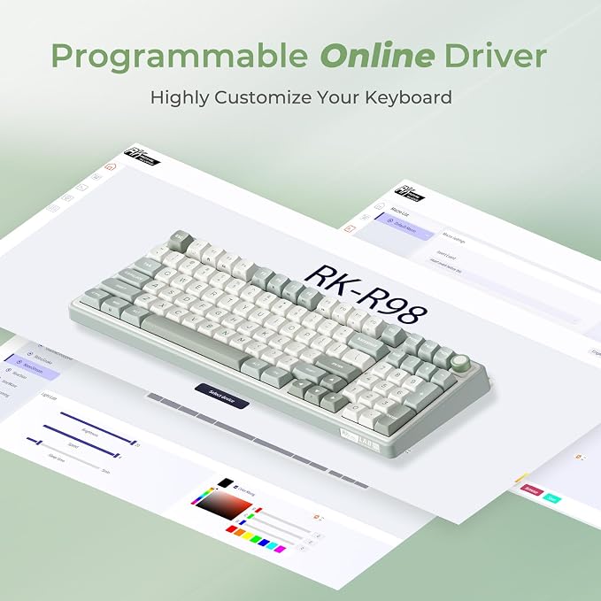 RK ROYAL KLUDGE R98 Pro Wired Mechanical Keyboard, RGB PC Gaming Keyboard with Number Pad and Volume Knob, Gasket Mount, MDA Profile PBT Keycaps, for Win/Mac, Hot Swappable Linear Cream Switch - Image 6
