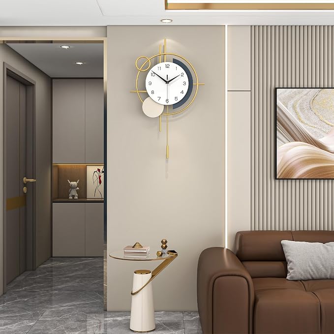 Wall Clock Decorative Large Modern Wall Clock Silent Non-Ticking Battery Operated Gold Unique Pendulum Clock for Living Room,Bedroom,Office,Kitchen,Bathroom,Wall Decor 13.8x21.9in - Image 2