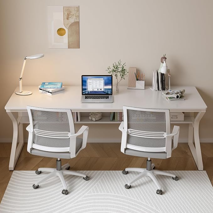 OSCHF 71-Inch Extra Long Desk with Storage Shelf, Warm White | Double Long Writing Table, Space-saving, 2-Person Workstation, Modern Study Work Computer Desk, For Home Office - Image 6